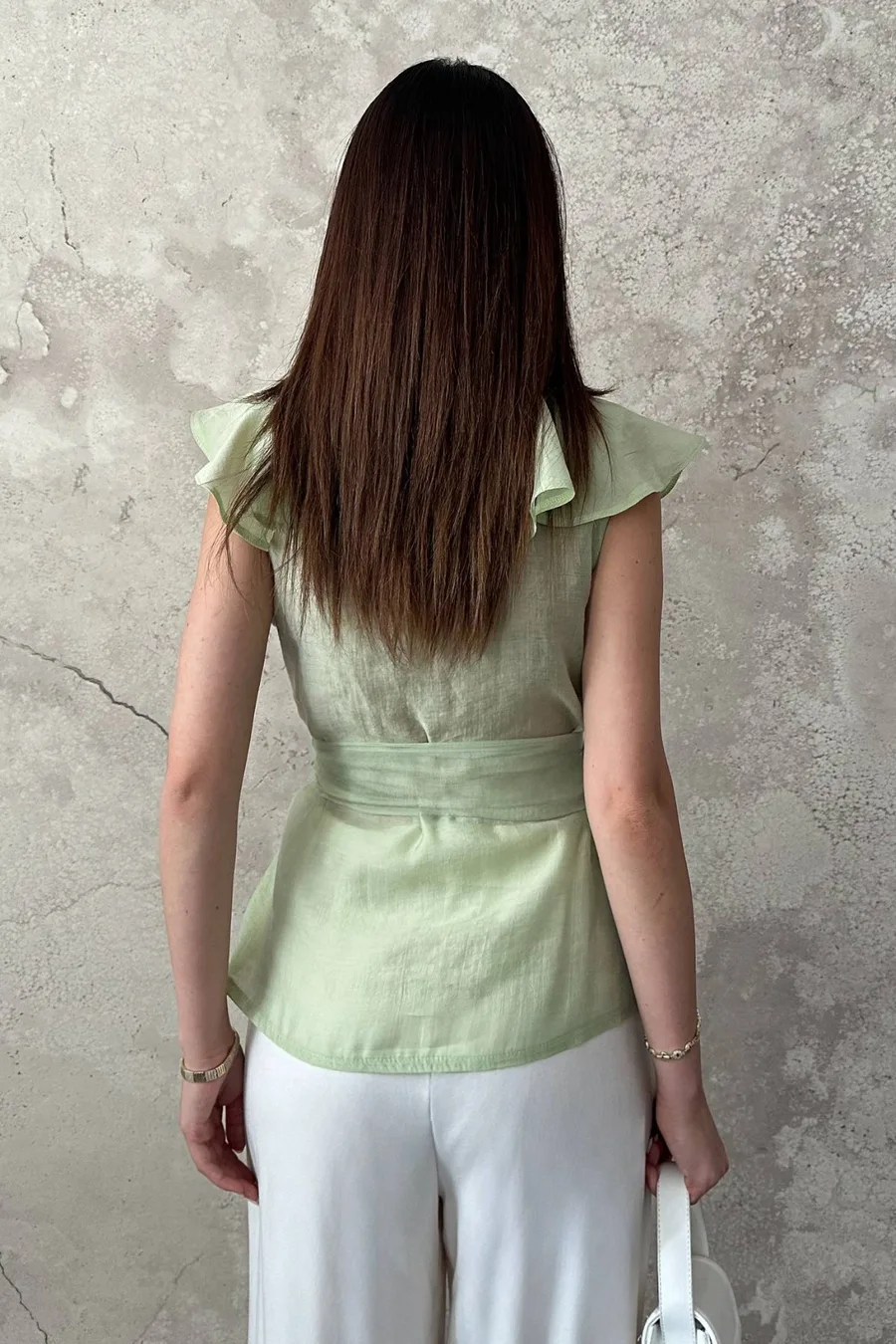 Mint Belden Bağlamalı Bluz