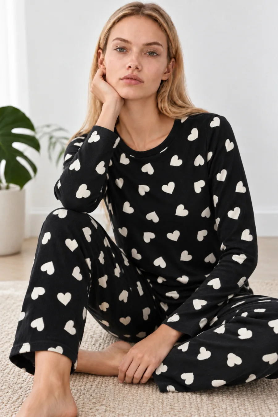 Kadın Desenli İkili Çok Renkli Rahat Pijama Takımı 4826