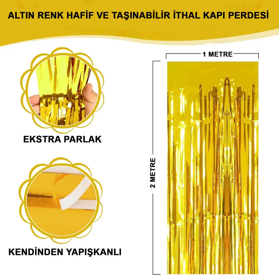 Altın Gold Renk Ekstra Metalize Parlak aklı Arka Fon Perde İthal A Kalite 1x2 Metre