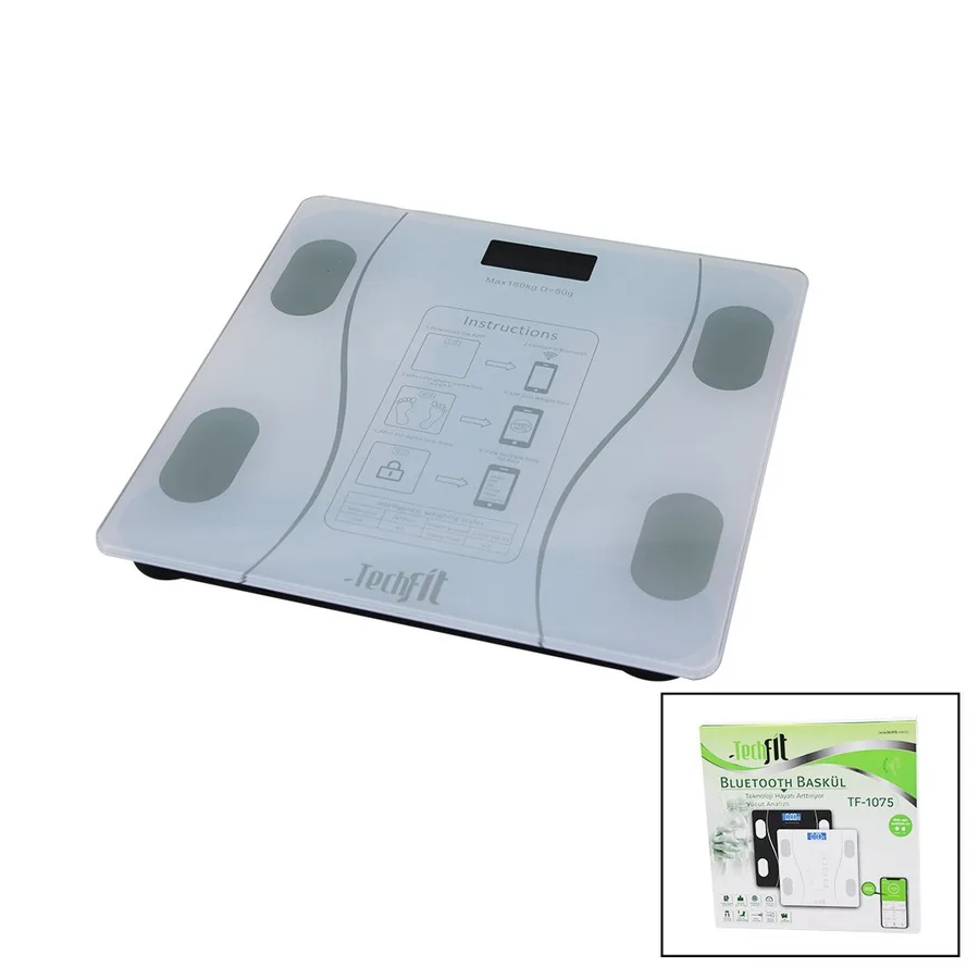 Bluetooth Vücut Analizli Dijital Baskül Terazi 180kg/50g Yağ -Su -Kas Oran -Bmı -Oda ℃ Tf-1075