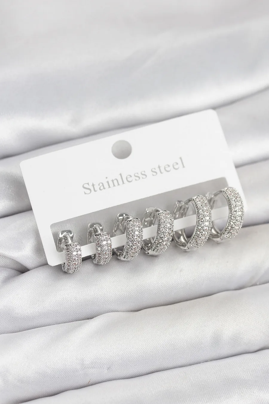 316L Steel Silver Color Zircon Stone Hoop Earring Set