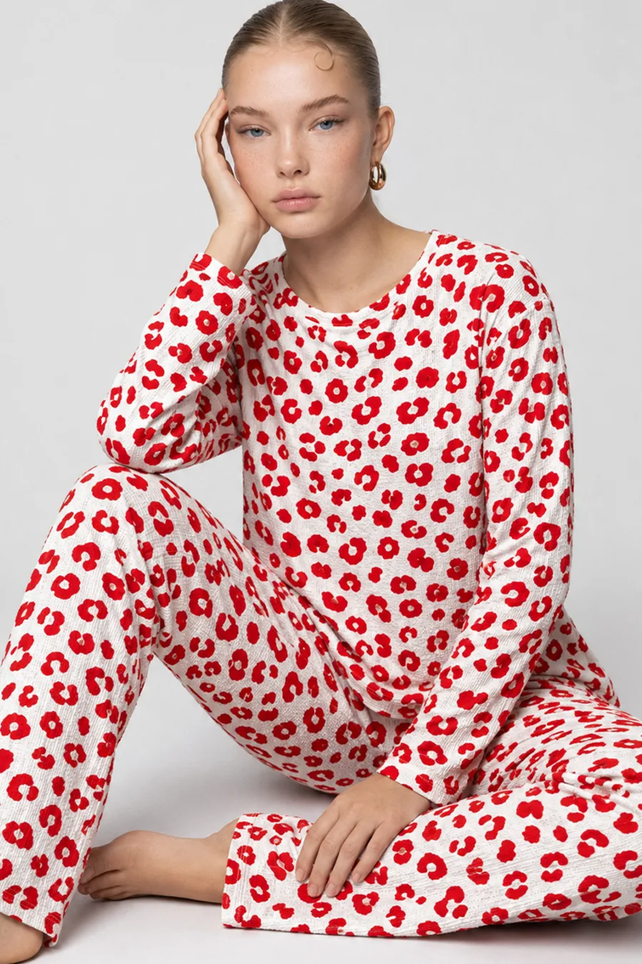 Kadın Comfort Esnek Kırmızı Pijama Takımı 4686