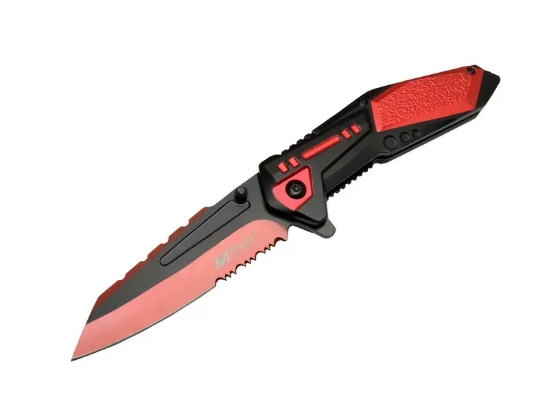 Mtech 4173 Kırmızı Kamp Çakı 21cm - Yarı Otomatik, Kemerlikli, Testere Detaylı