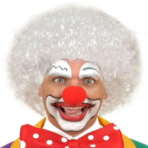 Beyaz Renk Kıvırcık Afro Bonus Peruk  ve Kırmızı Sünger B Seti
