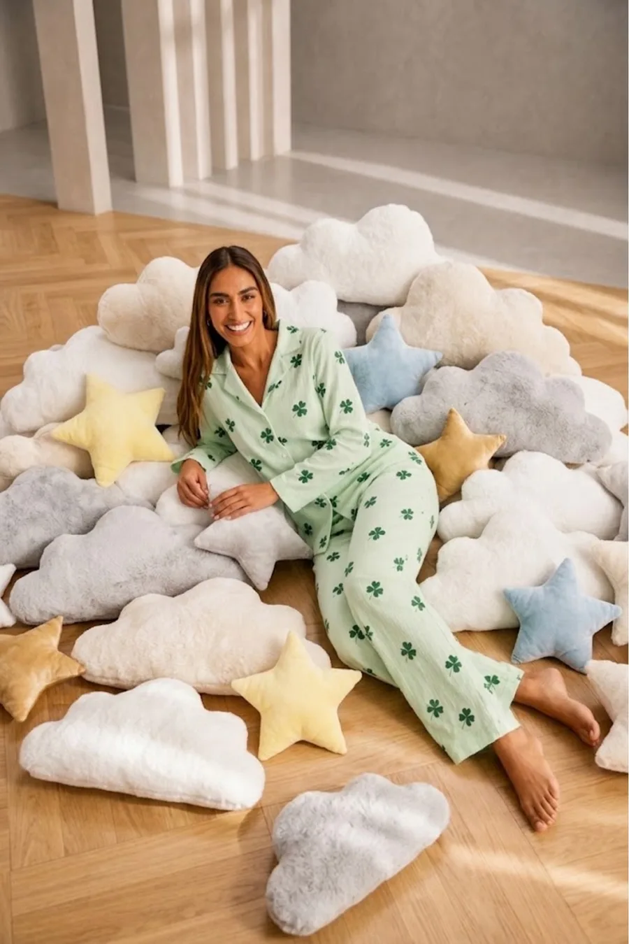Kadın Önden Düğmeli Uzun Kollu Alt Üst Yeşil Pijama Takımı