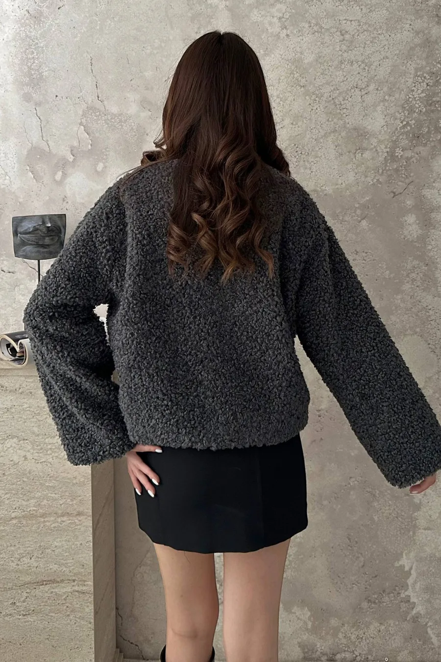 Füme Peluş Kısa Ceket