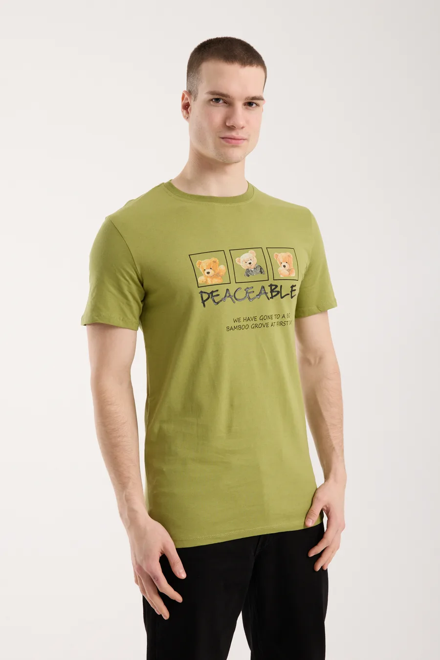 Erkek Günlük Stil Baskılı T-Shirt - Yeşil
