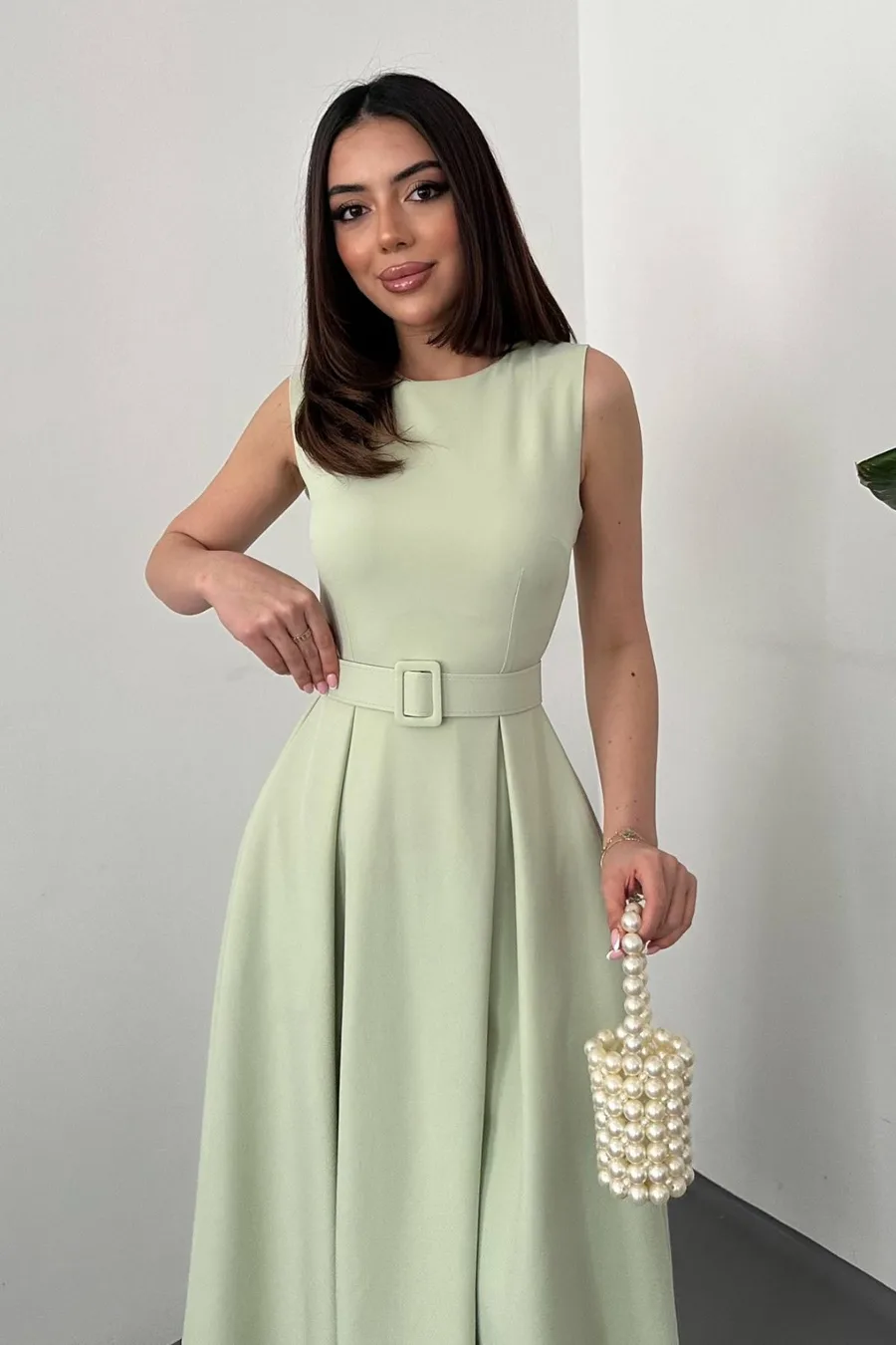 Mint Halter Yaka Kloş Elbise