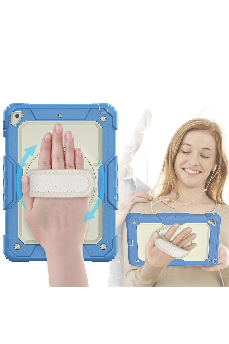 Apple iPad 5 Air 9.7 Kılıf Strap New Tablet Kapak - Mavi