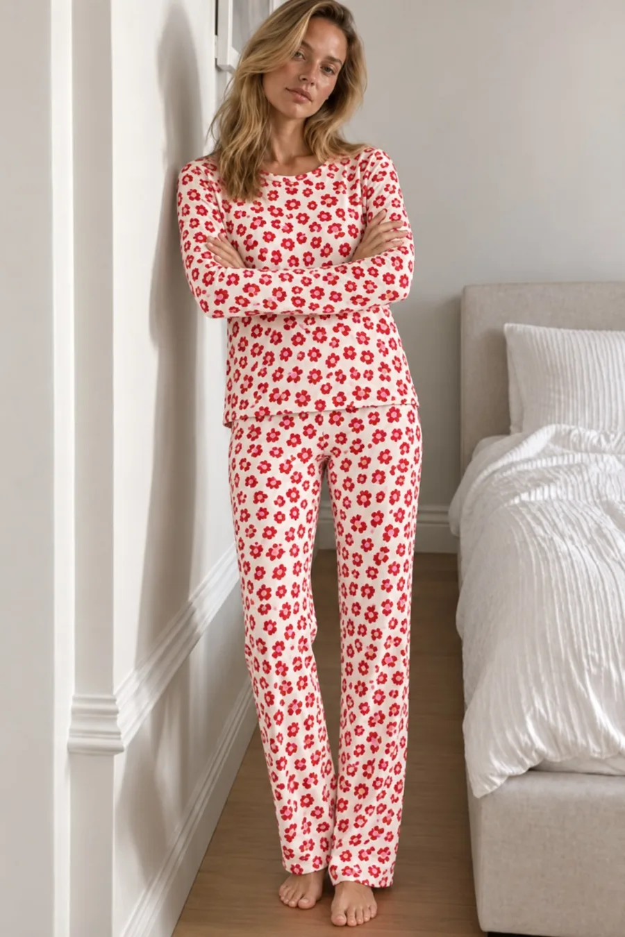 Kadın Comfort Casual Kırmızı Pijama Takımı