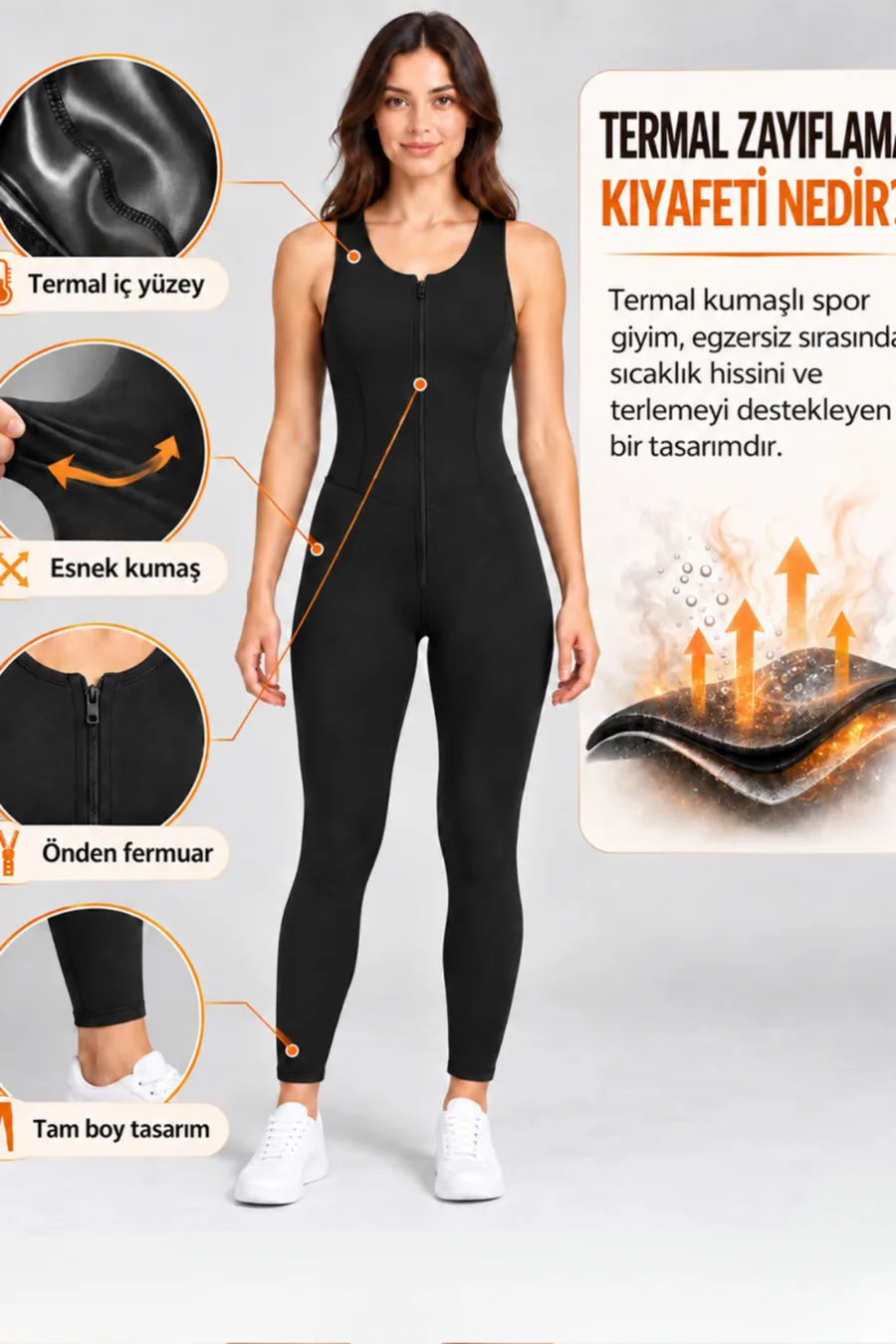 Kadın Trend Termal SİYAH Zayıflama Tulumu 4843