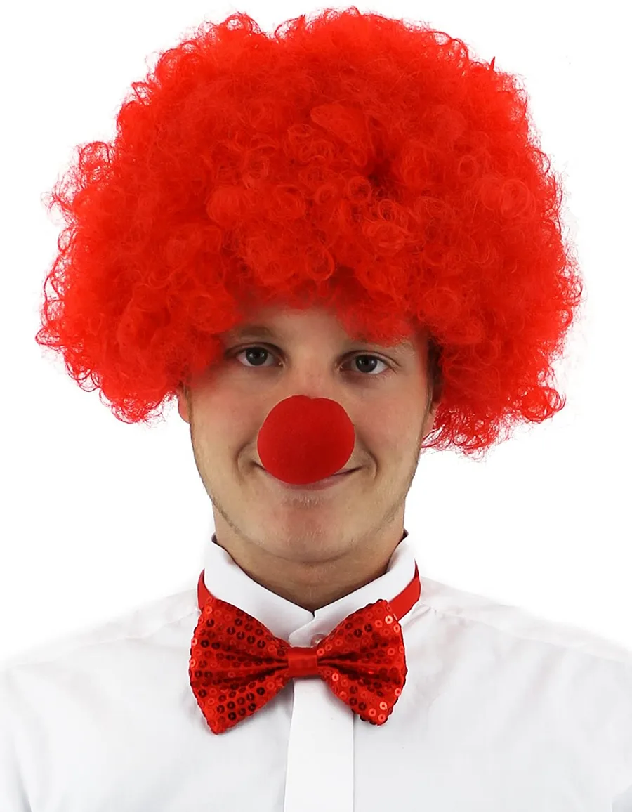 Kırmızı Renk Kıvırcık Afro Bonus Peruk Takma  ve Kırmızı B Seti