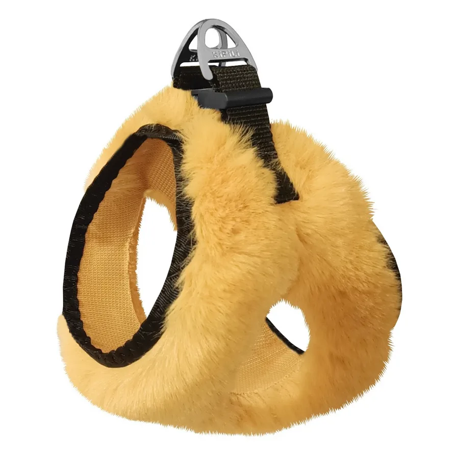 Üç Kilitli Peluş Kedi Köpek Göğüs Tasması 20-24 cm -Small Sarı