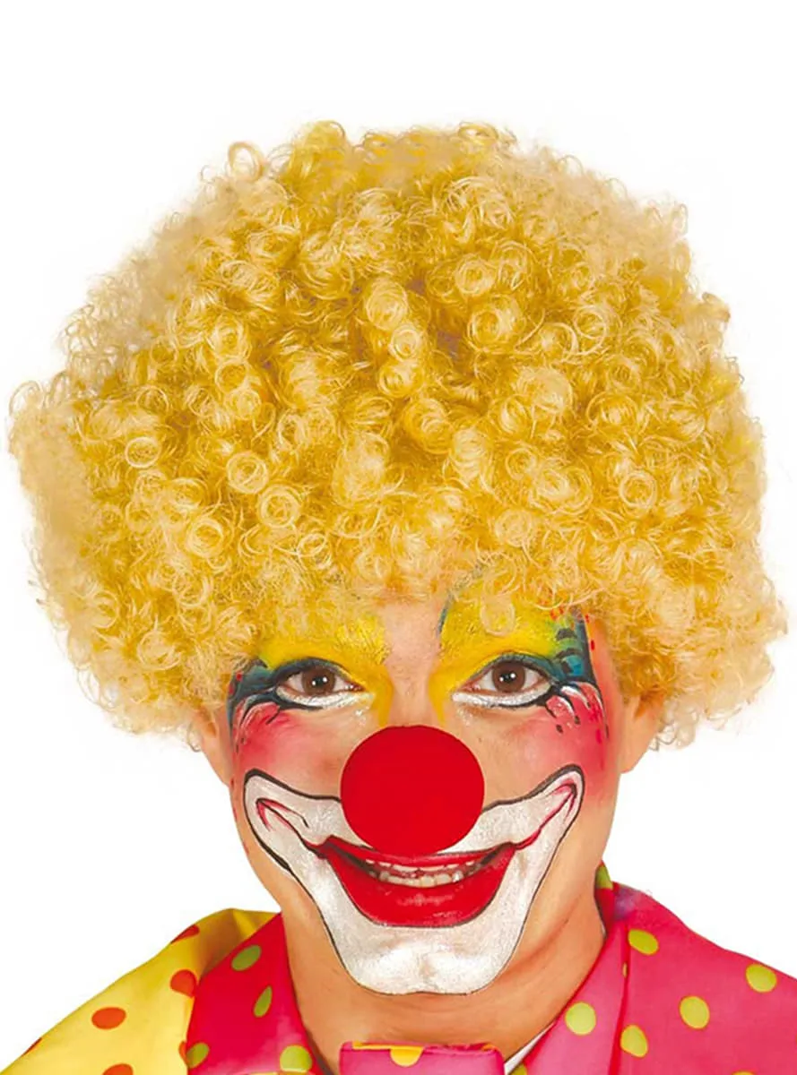 Sarı Renk Kıvırcık Afro Bonus Peruk Takma  ve Kırmızı B Seti