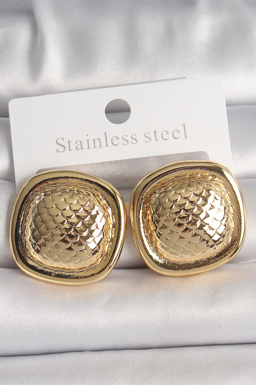 Gold Color Embroidered Square Model Women's Earrings
