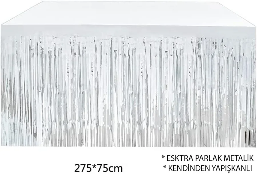 Gümüş Metalize Masa Eteği 275x75 cm – Kendinden Yapışkanlı
