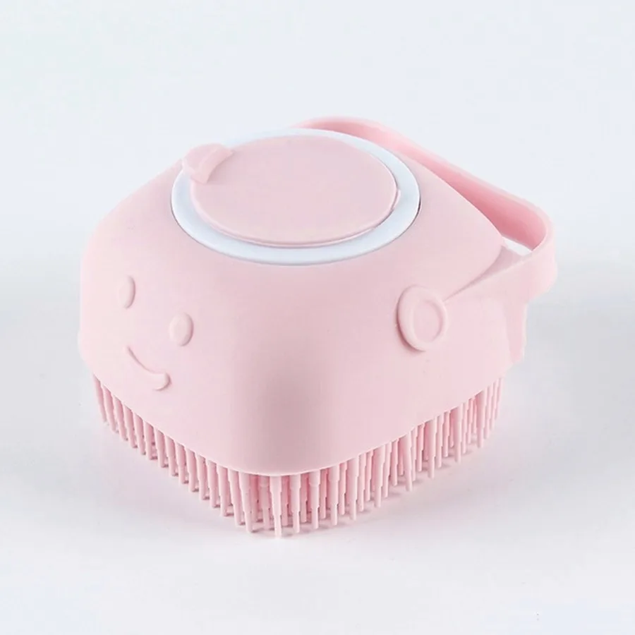 Şampuan Hazneli Kedi Köpek  Duş Fırçası 11 cm Pembe