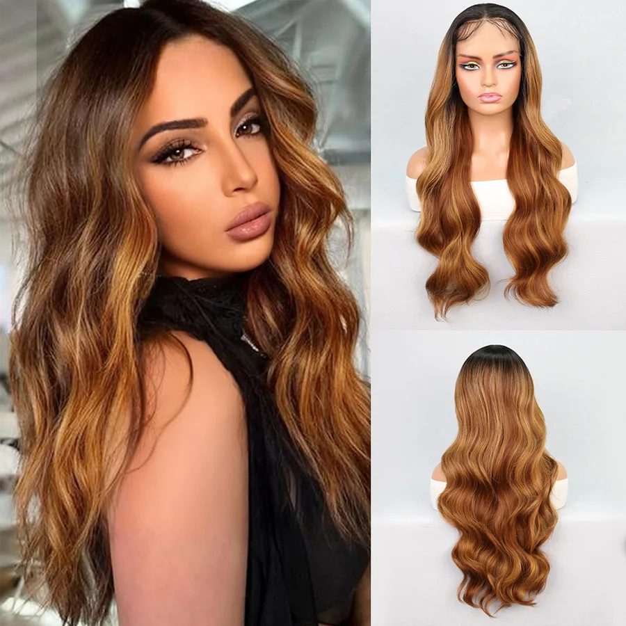 Siyah Karamel Balköpüğü Ombre Fiber Sen Geniş Daalı Tül Peruk