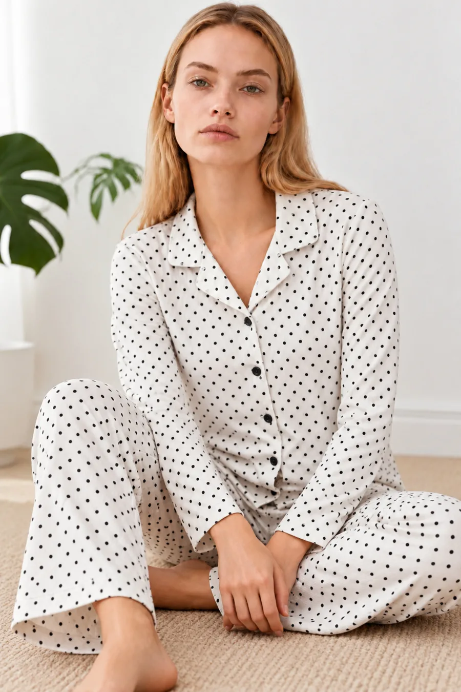Kadın Desenli Gömlek Yaka Çok Renkli Pijama Takımı 4856