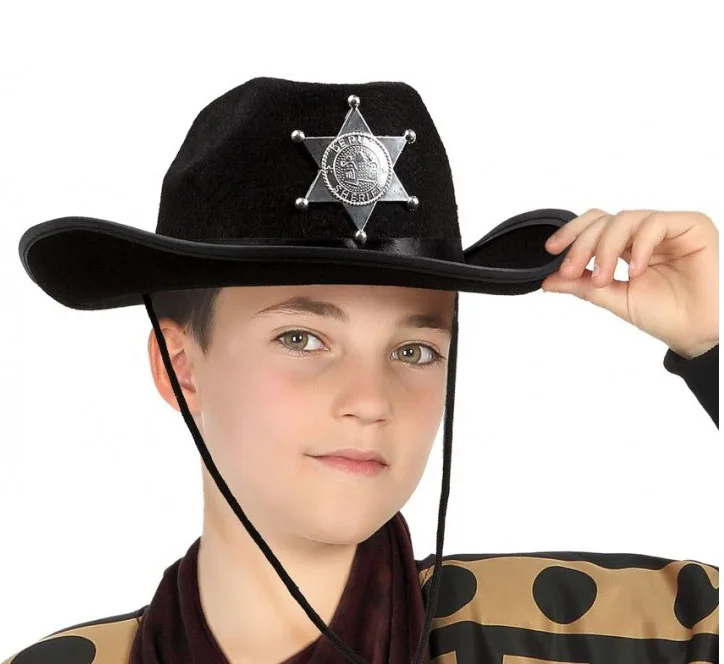 Çuk Kovboy Şapkası Sheriff Şapkası Siyah Renk