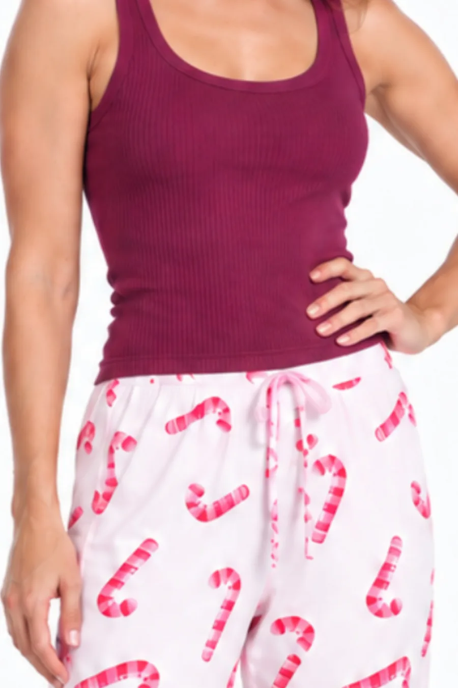 Kadın Trend Günlük Bluz Bordo Desenli Pijama Takımı