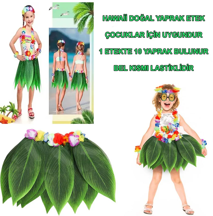 Tropikal Esintili Hawaii Yapraklı Parti Eteği Çuk Boy