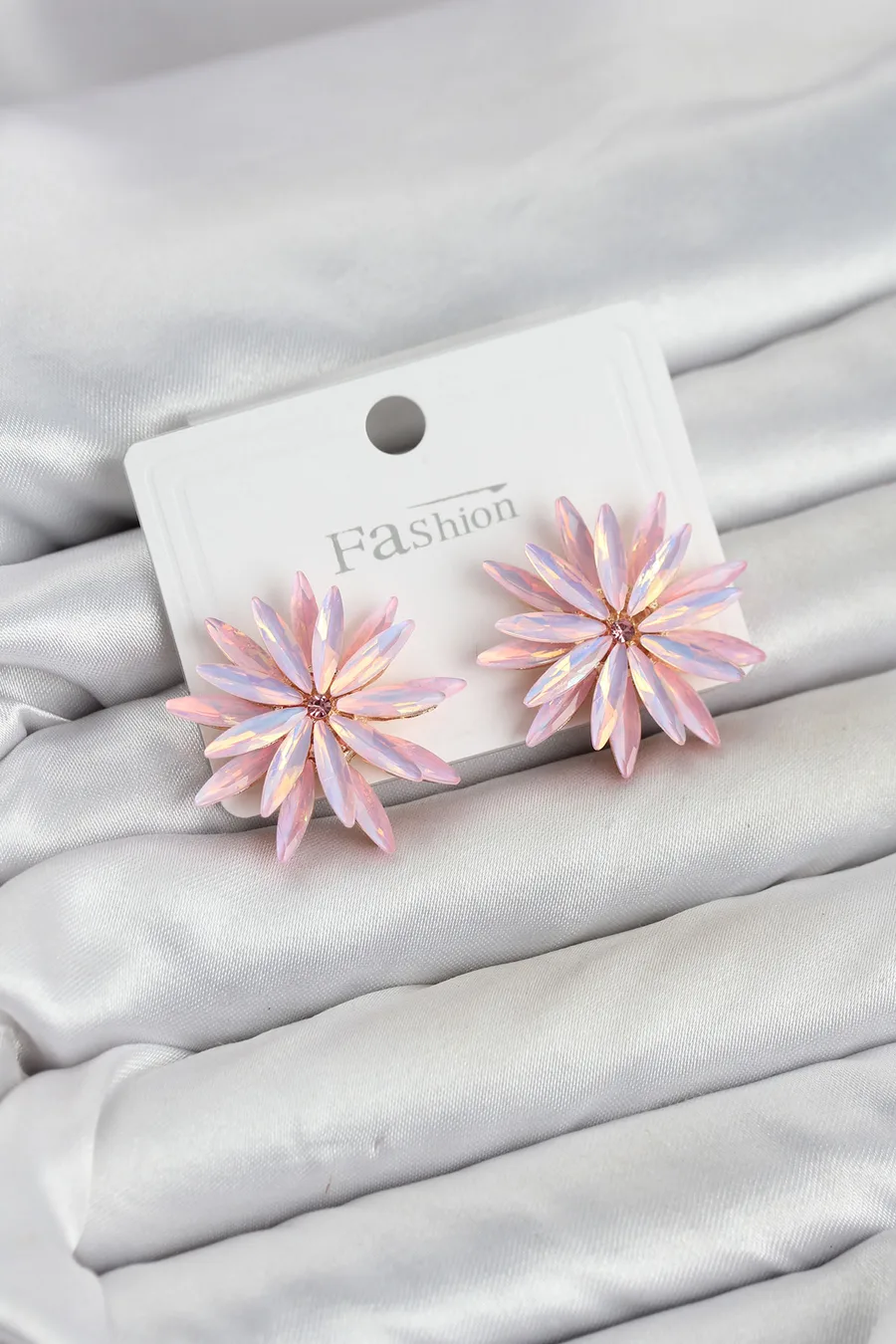Lotus Model Pembe Renk Kristal Taşlı Kadın Küpe