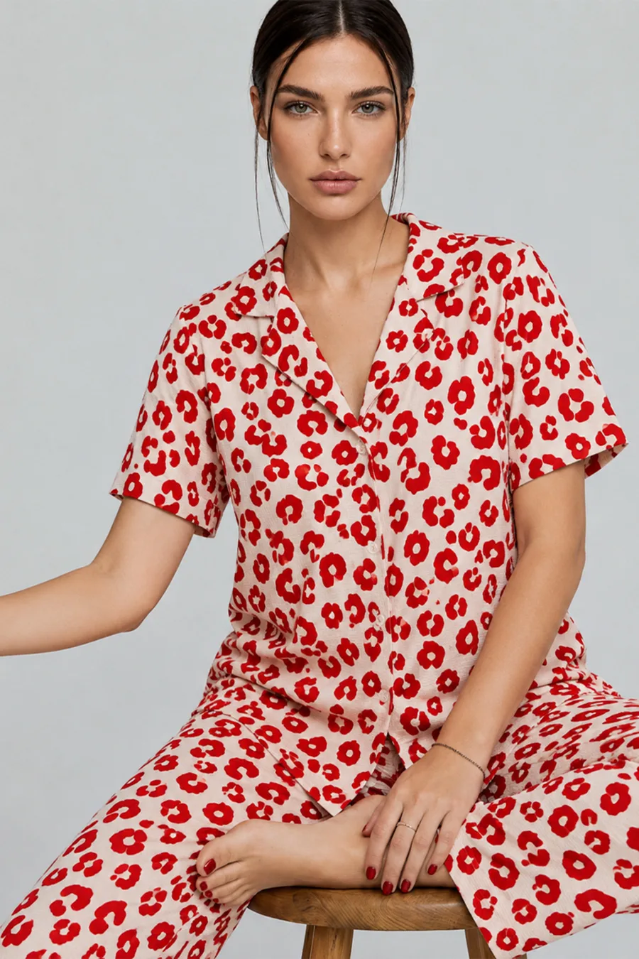 Kadın Kısa Kol Comfort Kırmızı Pijama Takımı 4725