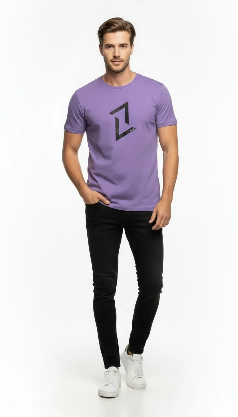 Erkek Dinamik Grafik Sembol Baskılı T-Shirt - Mor