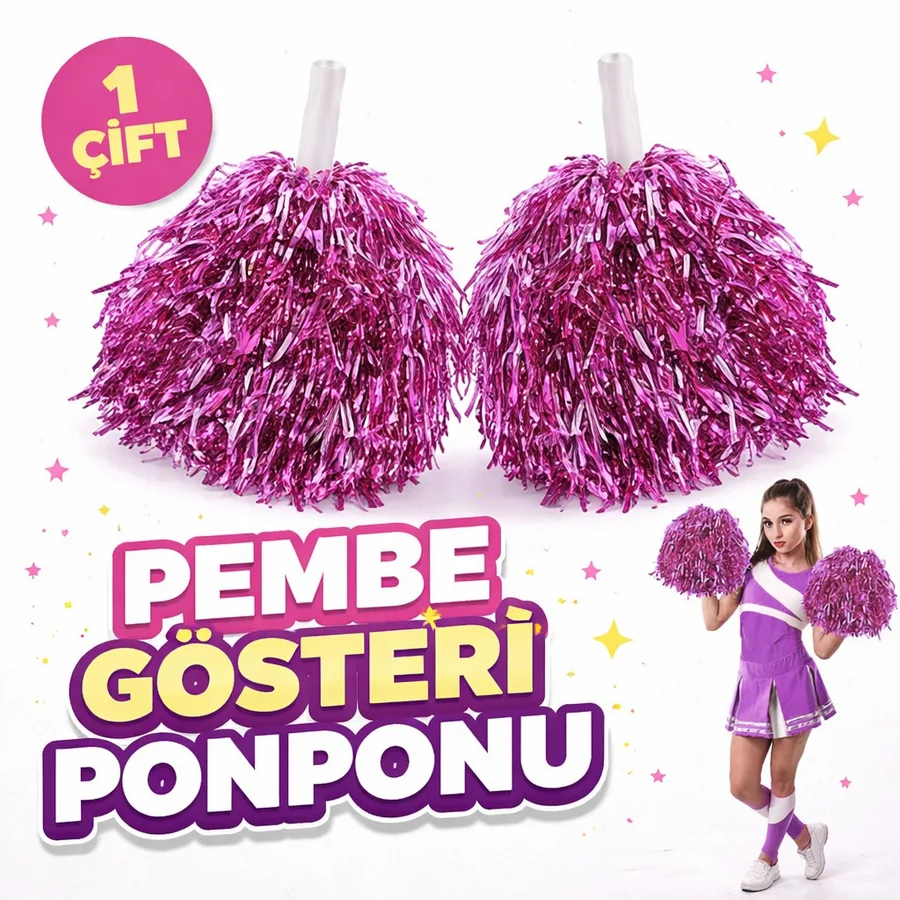 1 Çift ( 2 Adet ) Pembe Renk 23 Nisan 19 Mayıs 29 Ekim Okul Gösteri Ponponları Ekstra Doun