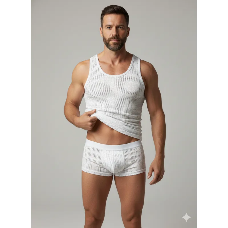 Erkek Beyaz File Tank Top Boxer Takımı