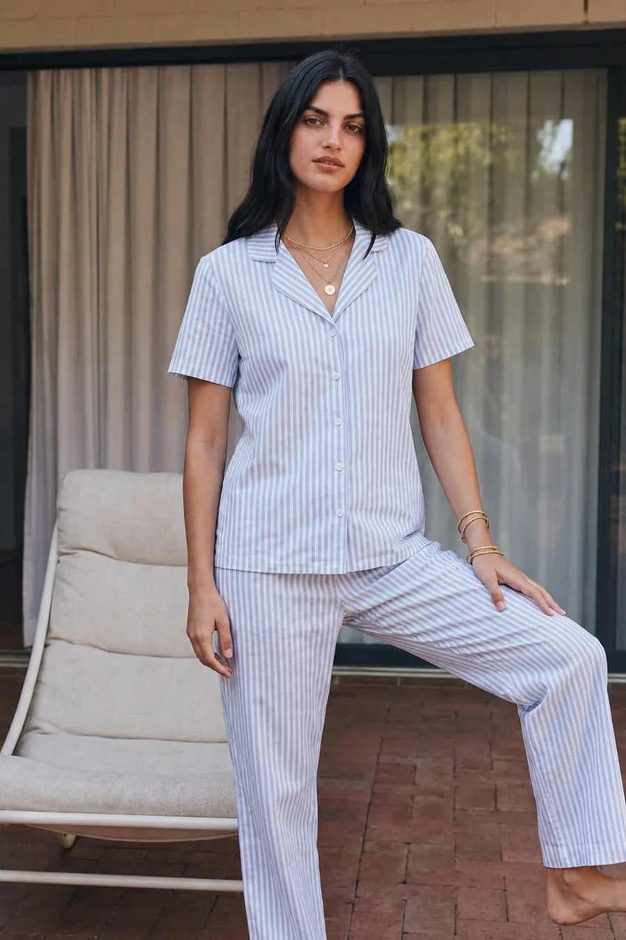 Viskon Karışım Homewear Mavi Pijama Takımı