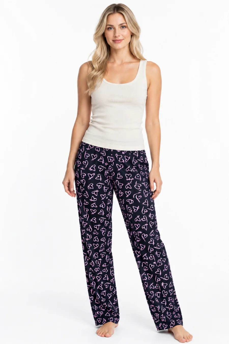 Kadın Çizgili Bluz Desenli Askılı Ekru Pijama Takımı