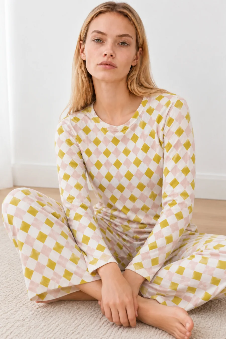 Kadın Kışlık Trend Sarı Gecelik Pijama Takımı 4862