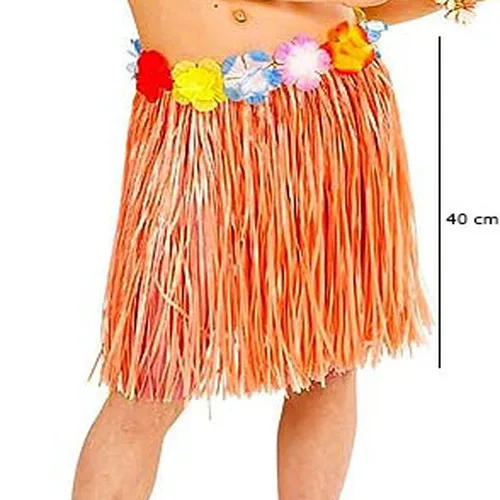 Yetişkin ve Çuk Uyumlu Tcu Renk Püsküllü Hawaii Luau Hula Etek 40 cm