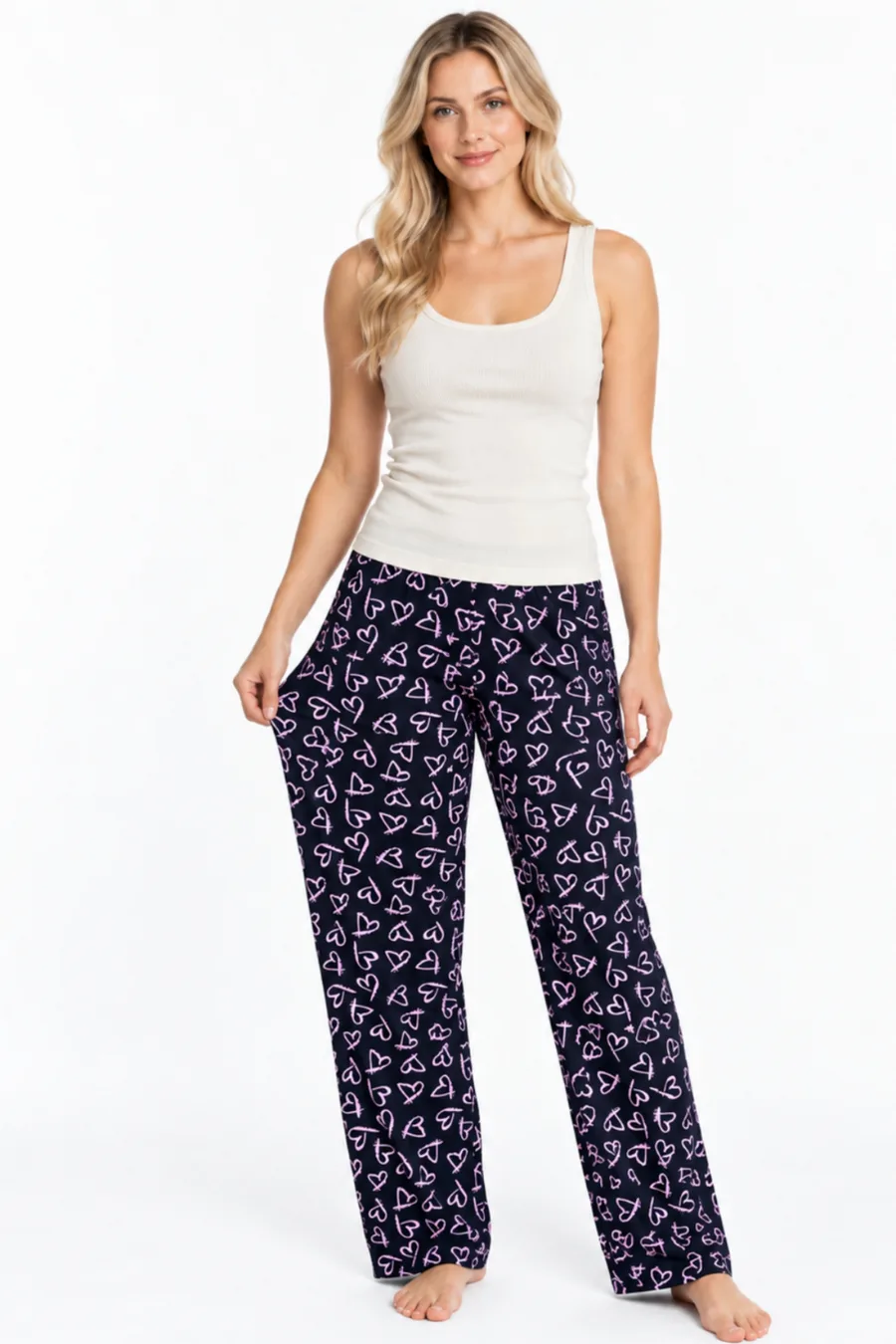 Kadın Çizgili Bluz Desenli Askılı Ekru Pijama Takımı