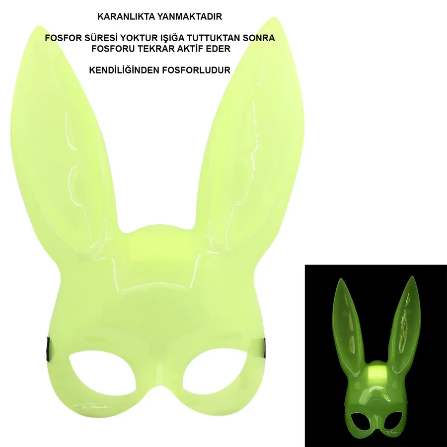 Karanlıkta Parlayan Fosforlu Tşan Maskesi – Glow Bunny Masquerade Maske (32x22 cm)
