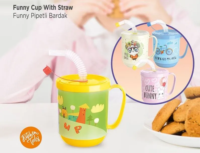 Funny Pipetli Çuk Içecek Bardağı Desenli Bardak 350ml
