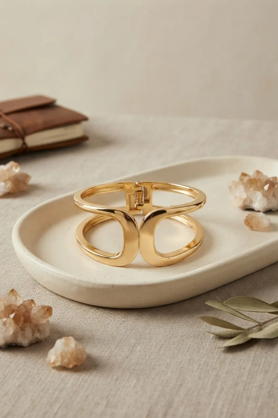 Gold Renk Pirinç Manşet Model Vintage Kelepçe Bilezik