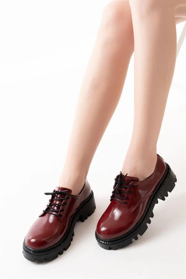 Kadın Casual Loafer Tabanlı Stabil Bağcıklı Ayakkabı Ayakkabı Rugan Yüksek