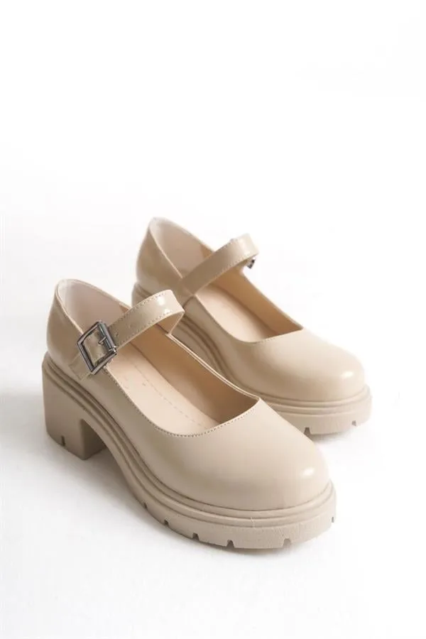 Kadın Casual Loafer Tabanlı Gündüz Ayakkabı Ayakkabı Tokalı Kırışık Rugan Yüksek