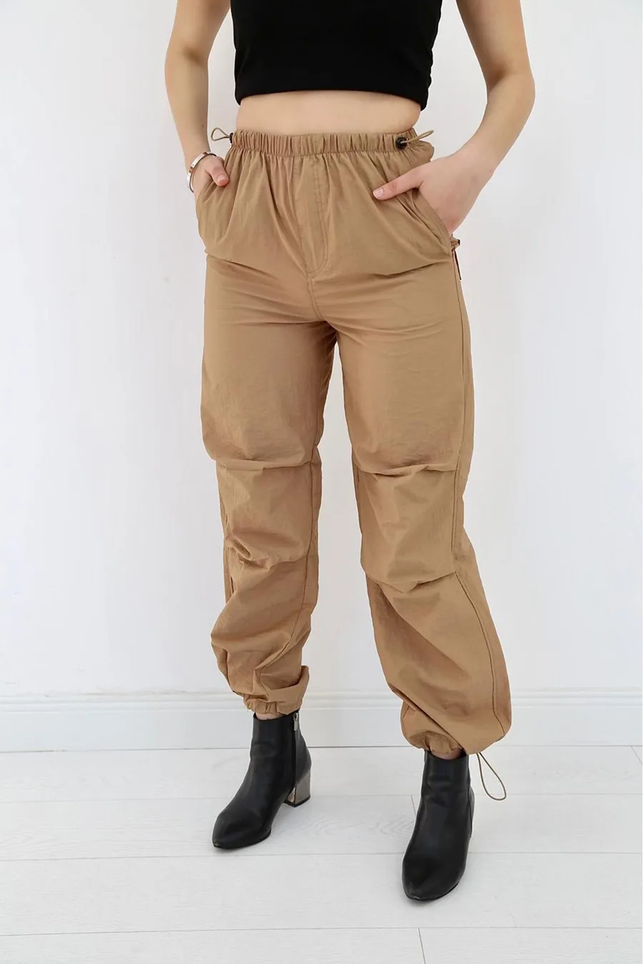 Camel Lastikli Paraşüt Pantolon
