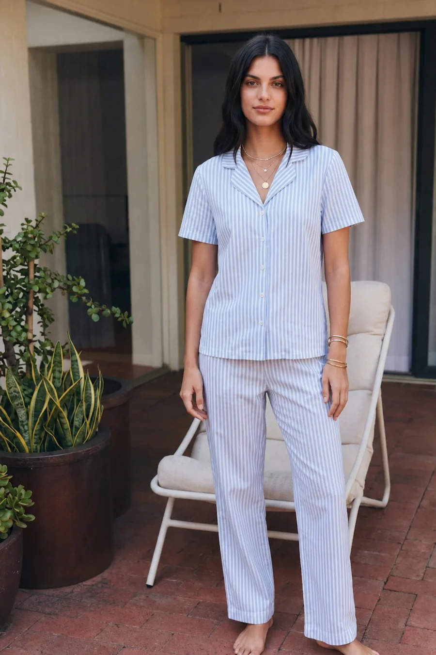 Viskon Karışım Homewear Mavi Pijama Takımı