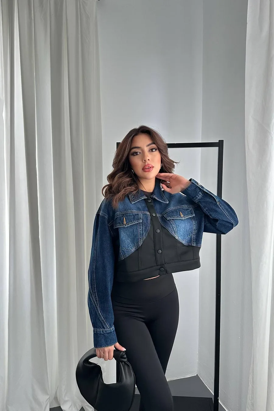 Siyah Denim Scuba Garnili Ceket
