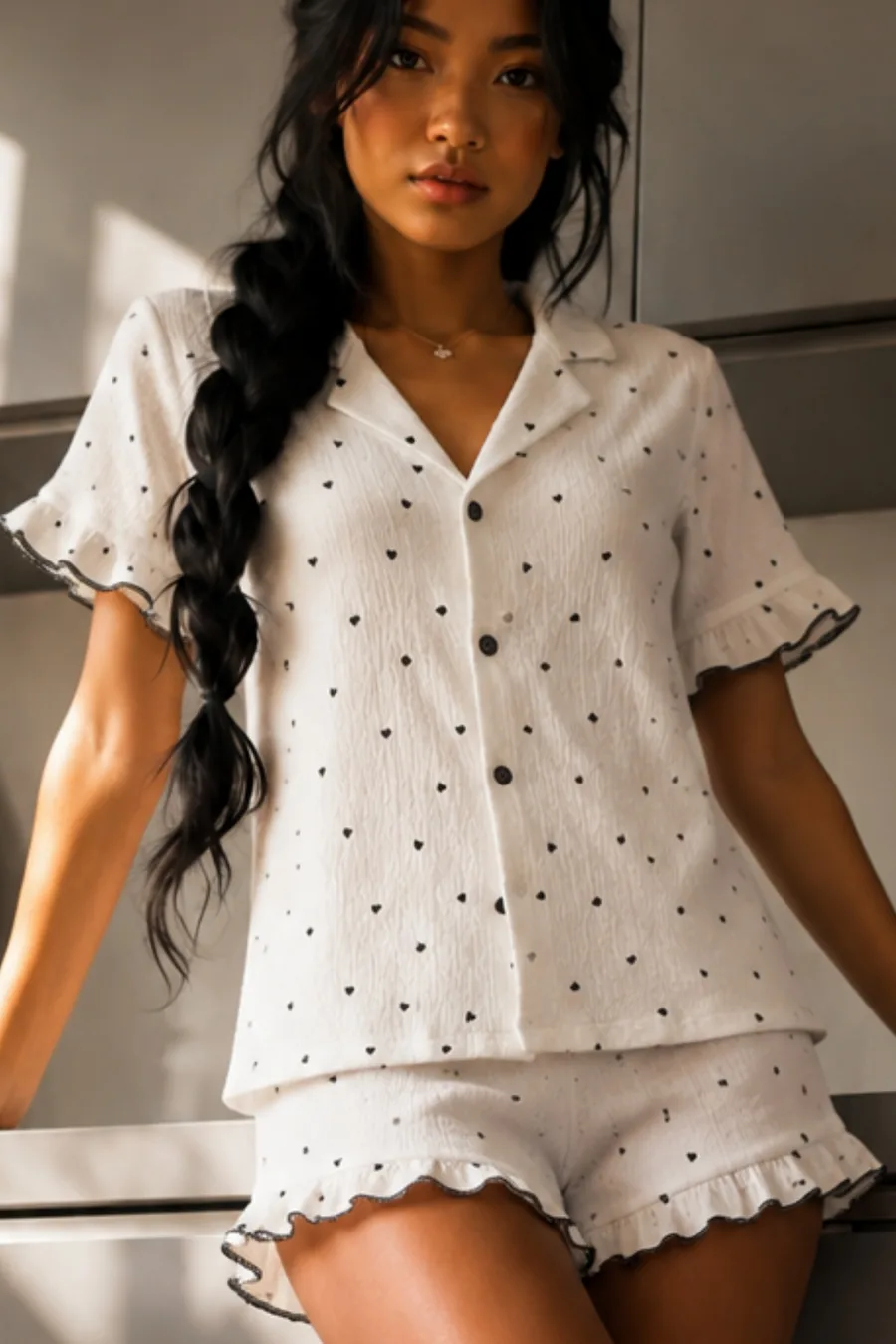 Kadın Cool Elastanlı Beyaz Pijama Takımı Yazlık