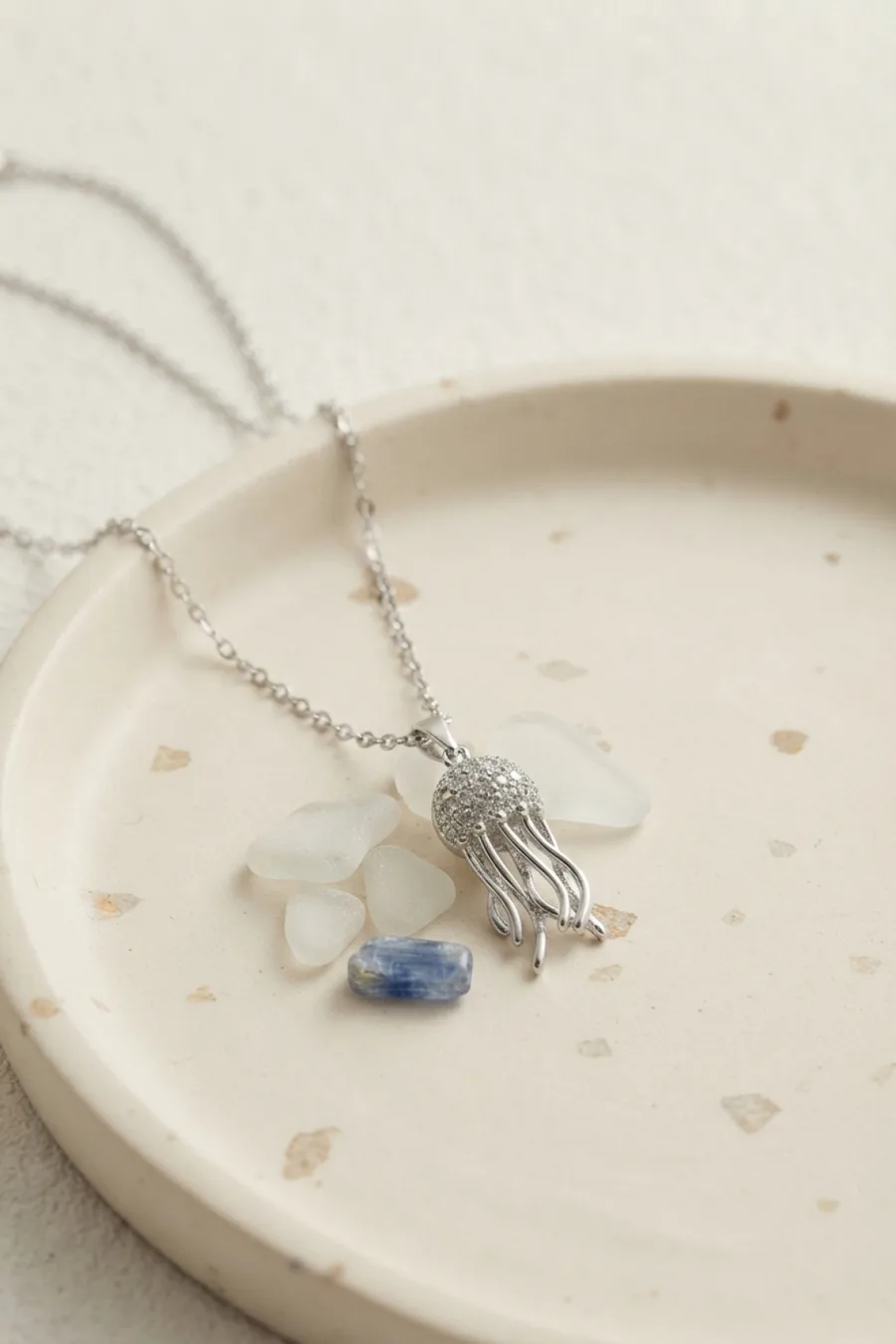 316L Çelik Zincir Gümüş Renk Zirkon Taşlı Jellyfish Model Kolye