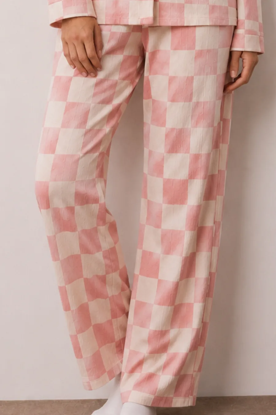 Kadın Düğmeli Kışlık Ev Pembe Pijama Takımı