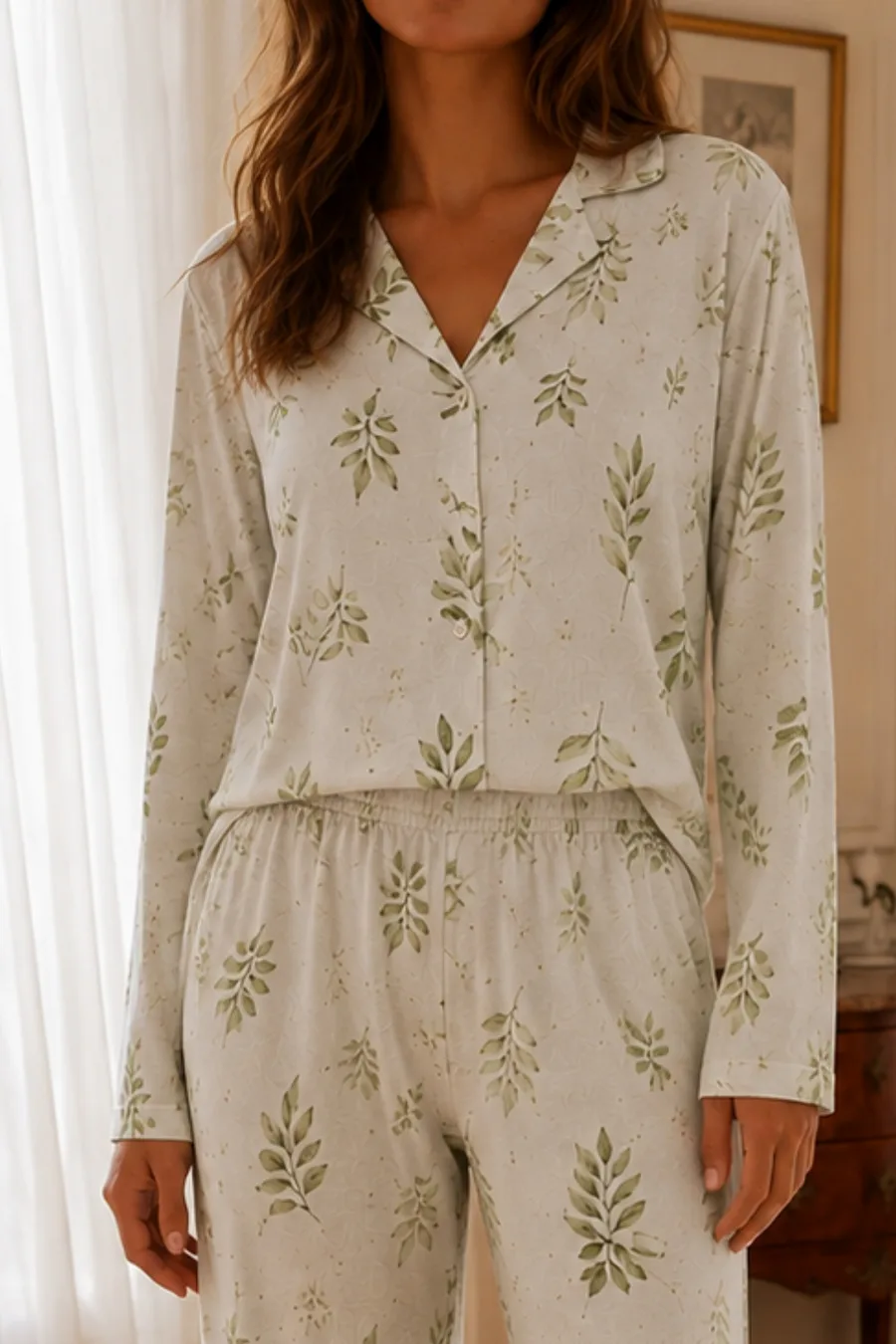 Kadın Relax Fit Düğme Çağla Yeşili Pijama Takımı
