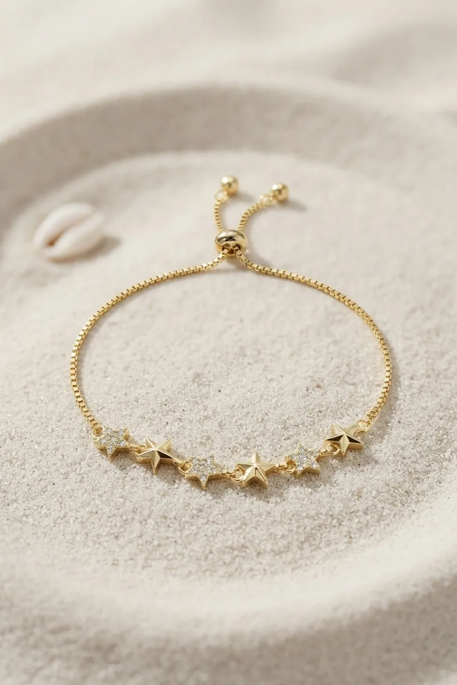 Gold Renk Yıldız Model Zirkon Taşlı Asansörlü Kadın Bileklik