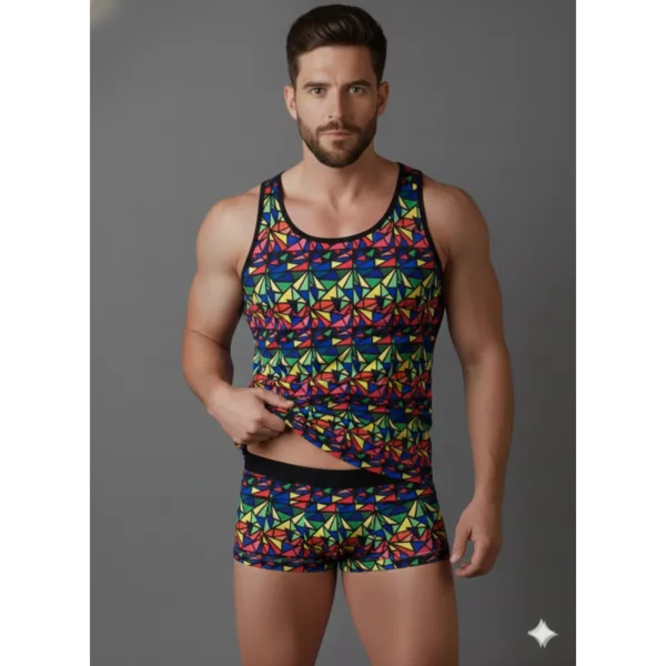 Erkek Renkli Tank Top Boxer Takımı